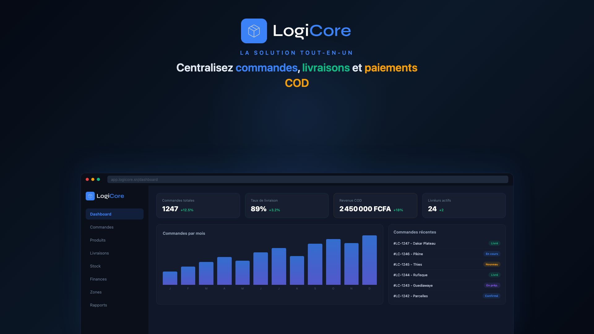 Apercu du dashboard LogiCore